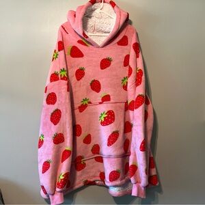 Women’s Oversized Sherpa Strawberry Soft Blanket Hoodie Sweatshirt Plush Warm